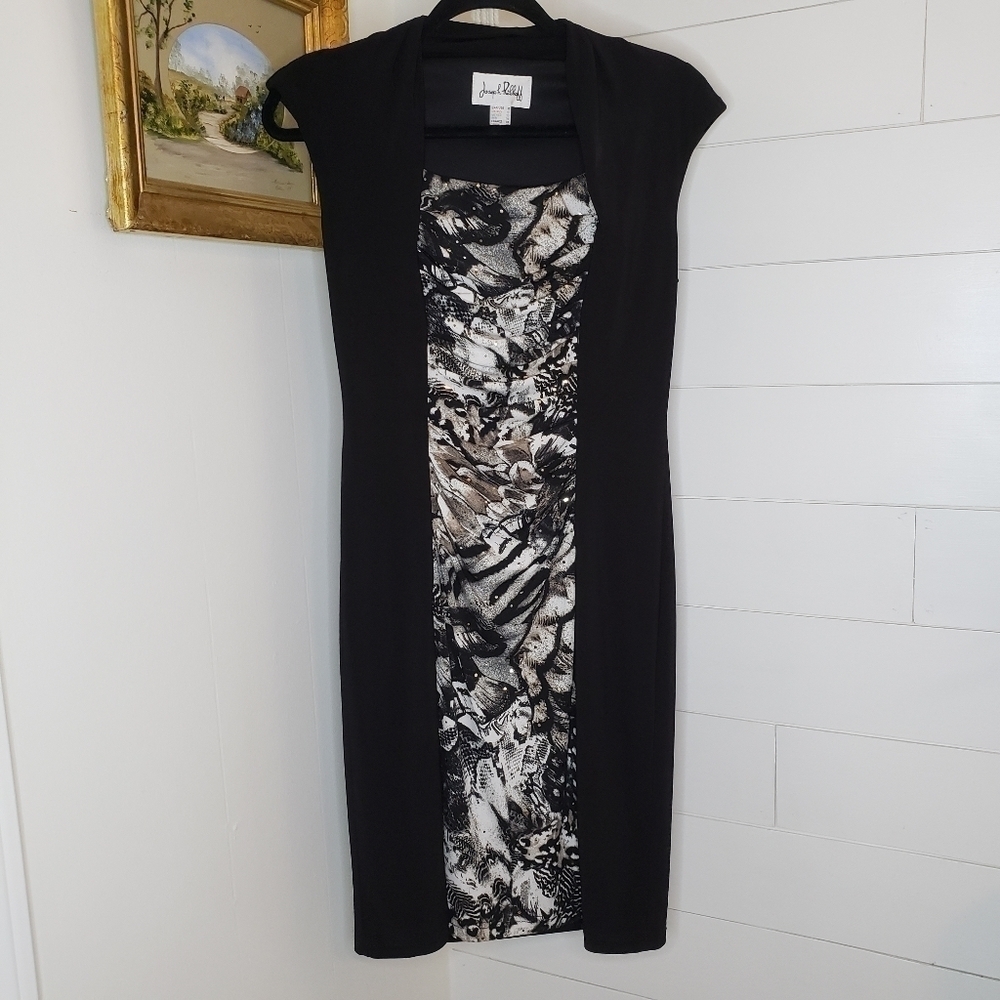 Joseph Ribkoff Snake Print Panel Sequins Ruched Stretch Lined Dress Size 8